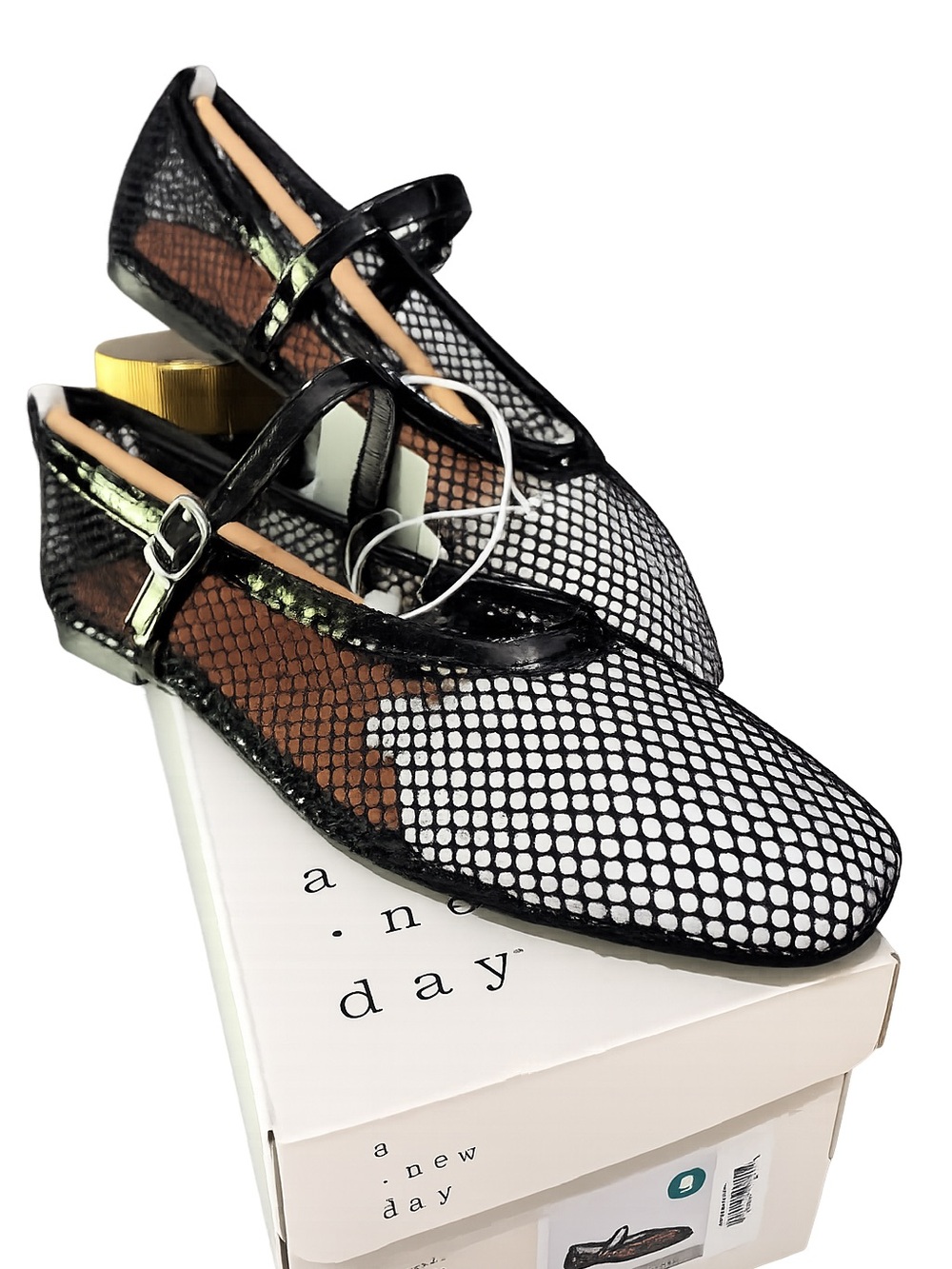 A New Day Mesh Mary Jane Flats Black Memory Foam Buckle NWT size 8